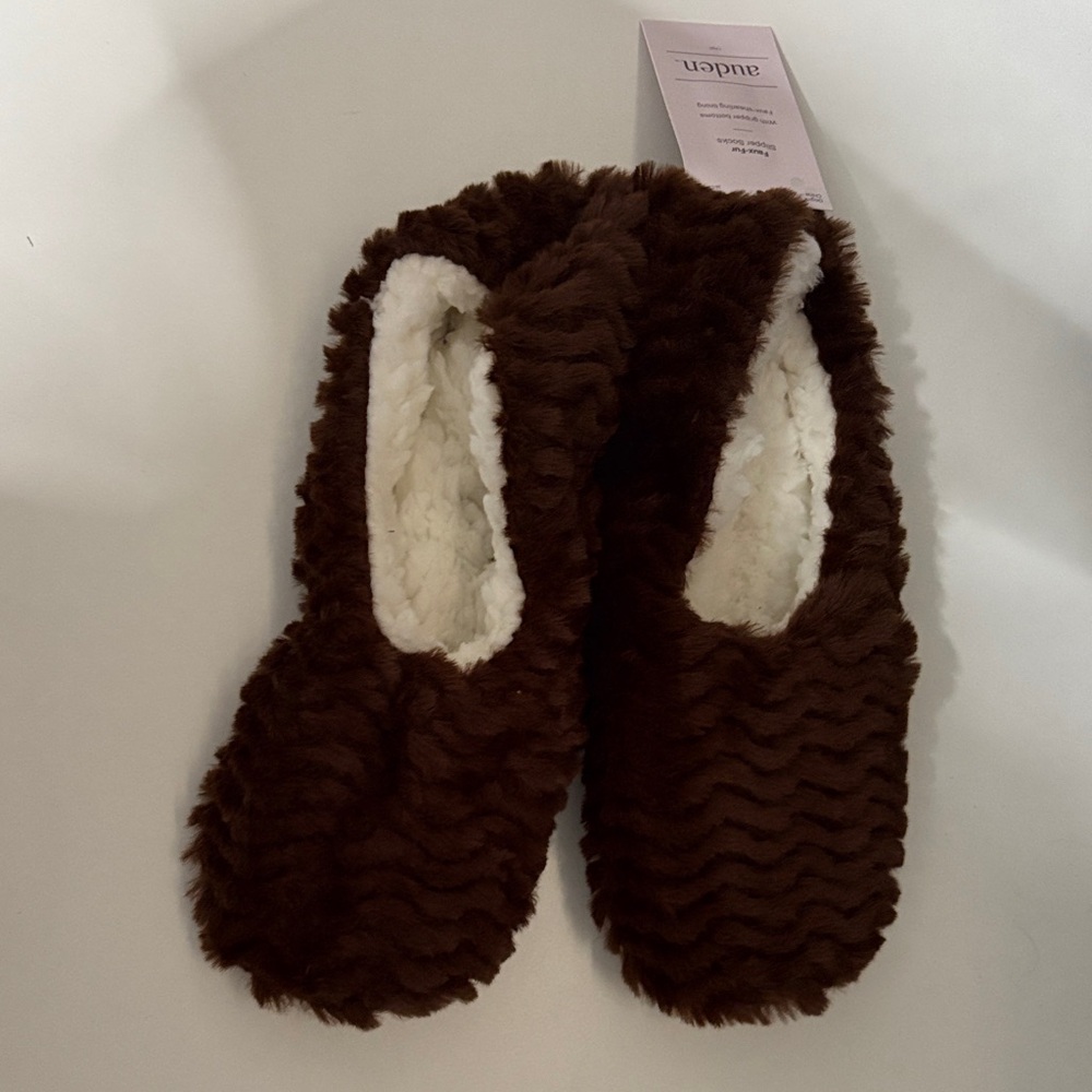 Brown Fuzzy Slippers $3pr or 12/$10